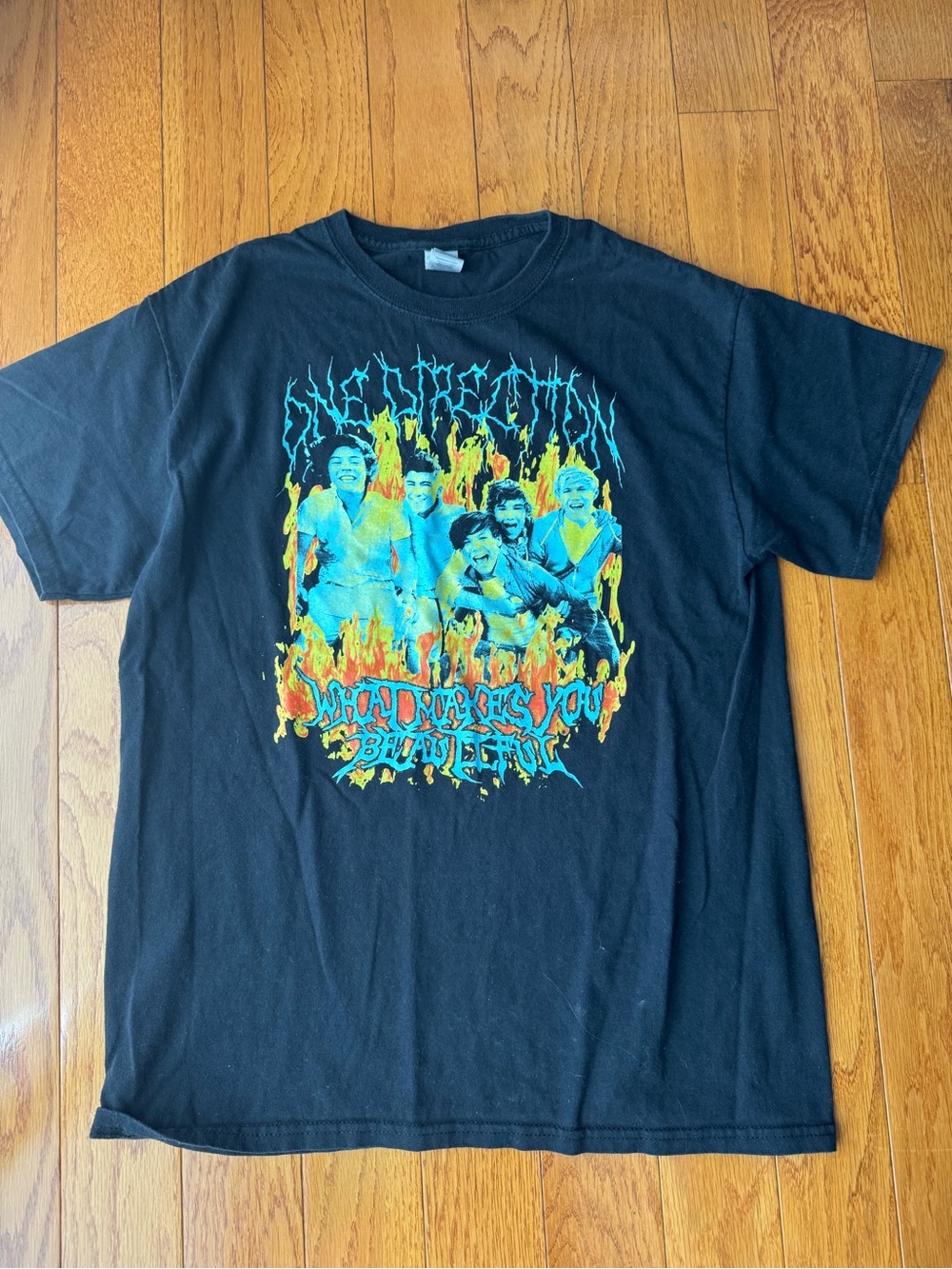 Gildan Black Short-Sleeve Tee with Blue & Orange Graphic
